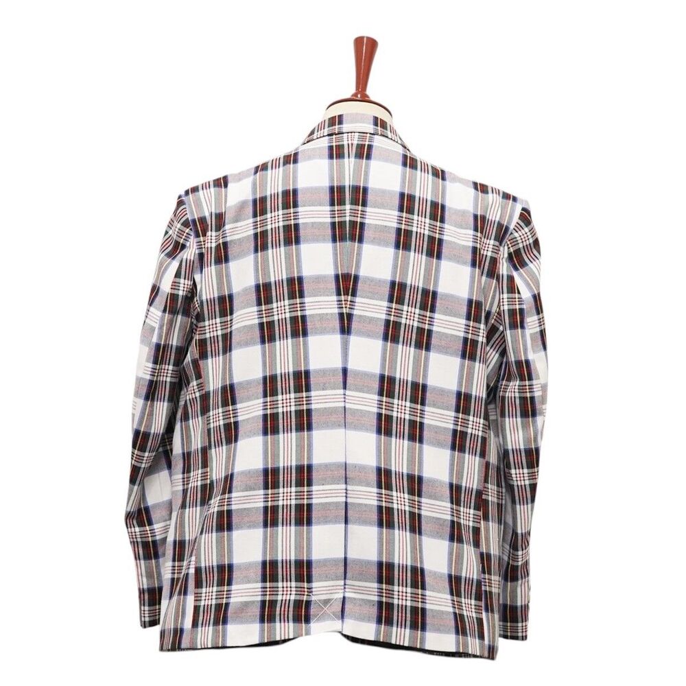 Mens 48R White Red Blue Tartan Plaid Cotton Blazer 2 Button Sport Coat Wedding - Picture 2 of 8
